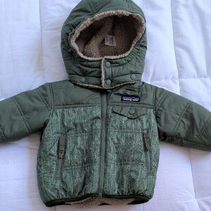 Patagonia Olive Hooded Jacket with Sherpa Lining